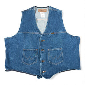 Vintage Wrangler Vest Adult 2XL XXL Blue Denim Jean Western Biker Trucker Y2K